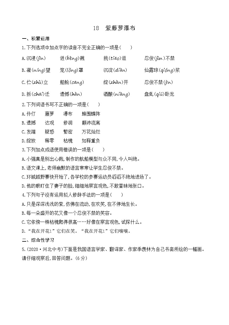 18 紫藤萝瀑布（课课练）第1页