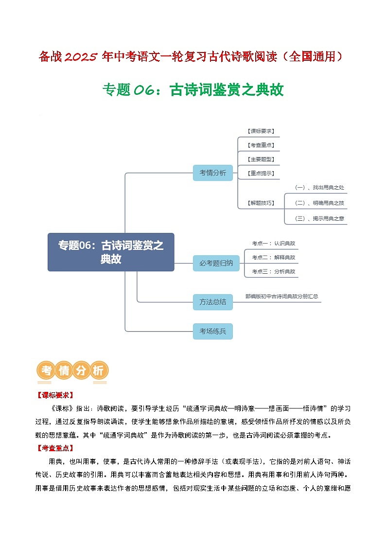 专题06：古诗词鉴赏之典故-备战2025年中考语文一轮复习古代诗歌阅读（全国通用）原卷版第1页