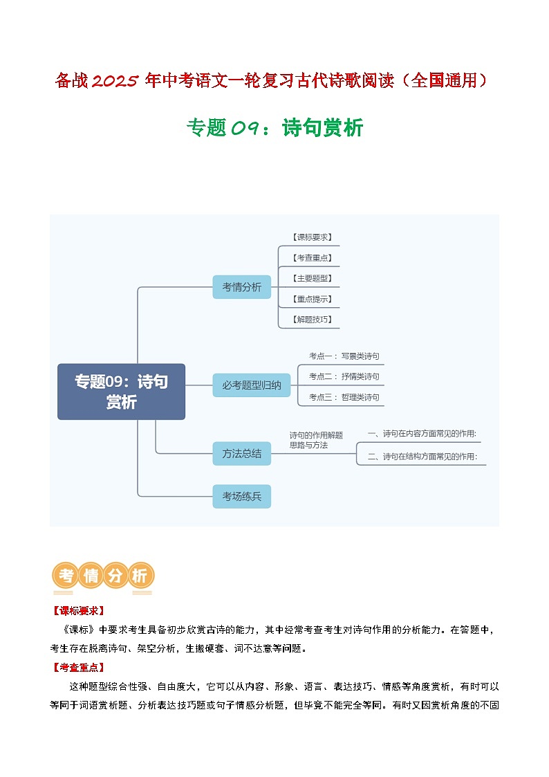 专题09：古诗词鉴赏之诗句赏析-备战2025年中考语文一轮复习古代诗歌阅读（全国通用）原卷版第1页