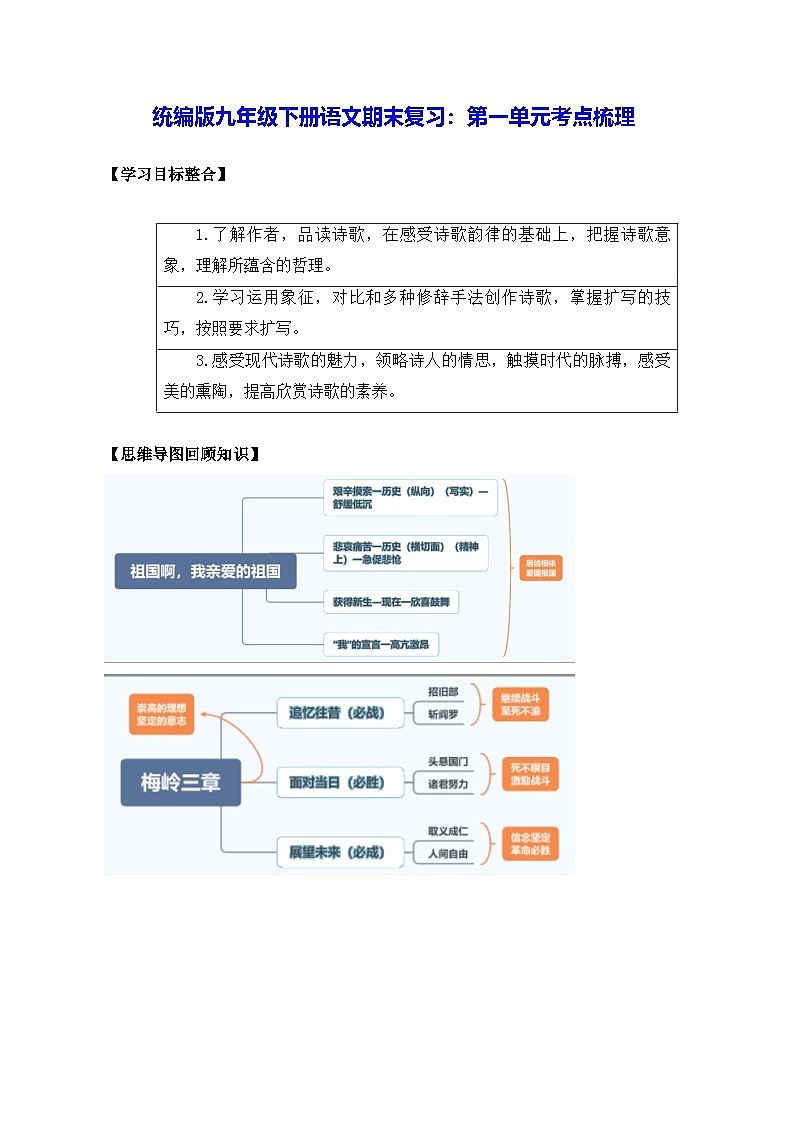 统编版九年级下册语文期末复习：第一单元考点梳理（含练习题及答案）第1页