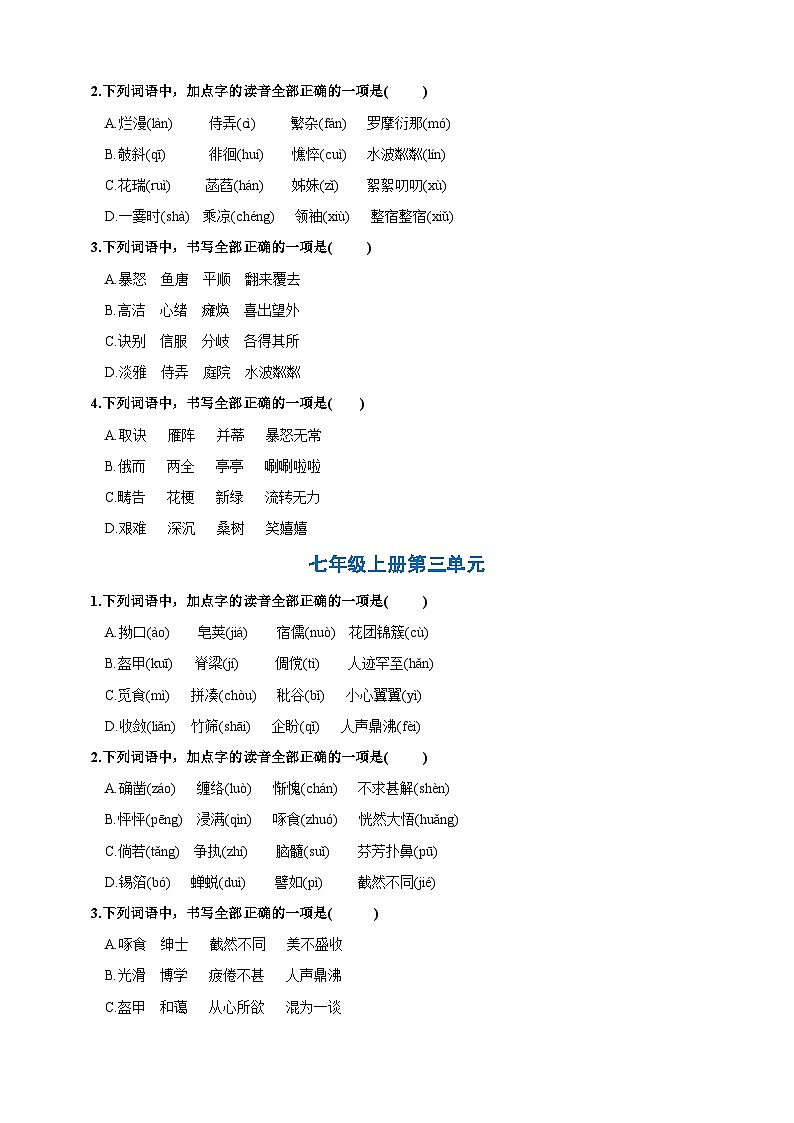专题一  字音字形提升练（原卷版）第2页