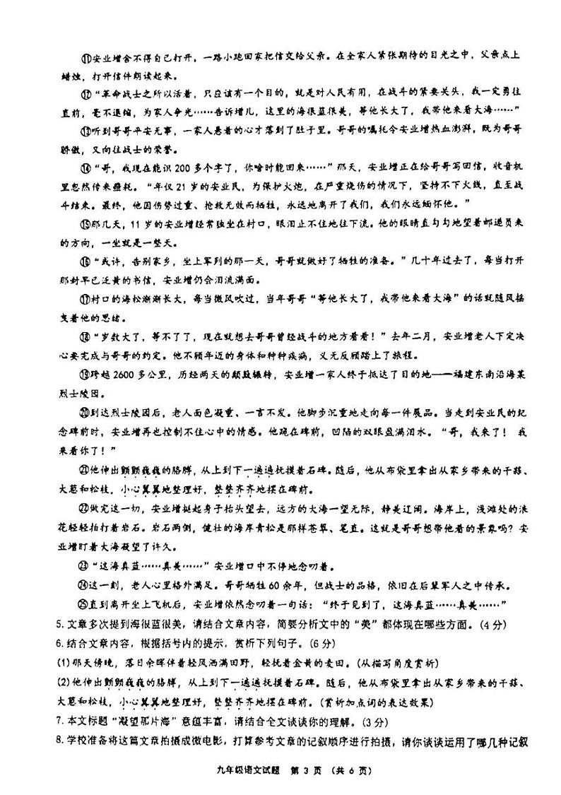 江苏省连云港市苍梧中学2024-2025学年九年级上学期第二次月考语文试卷第3页