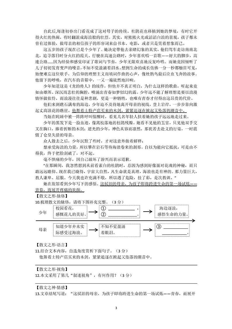 浙江省台州市书生中学2024-2025学年八年级上学期第三次月考语文试题第3页
