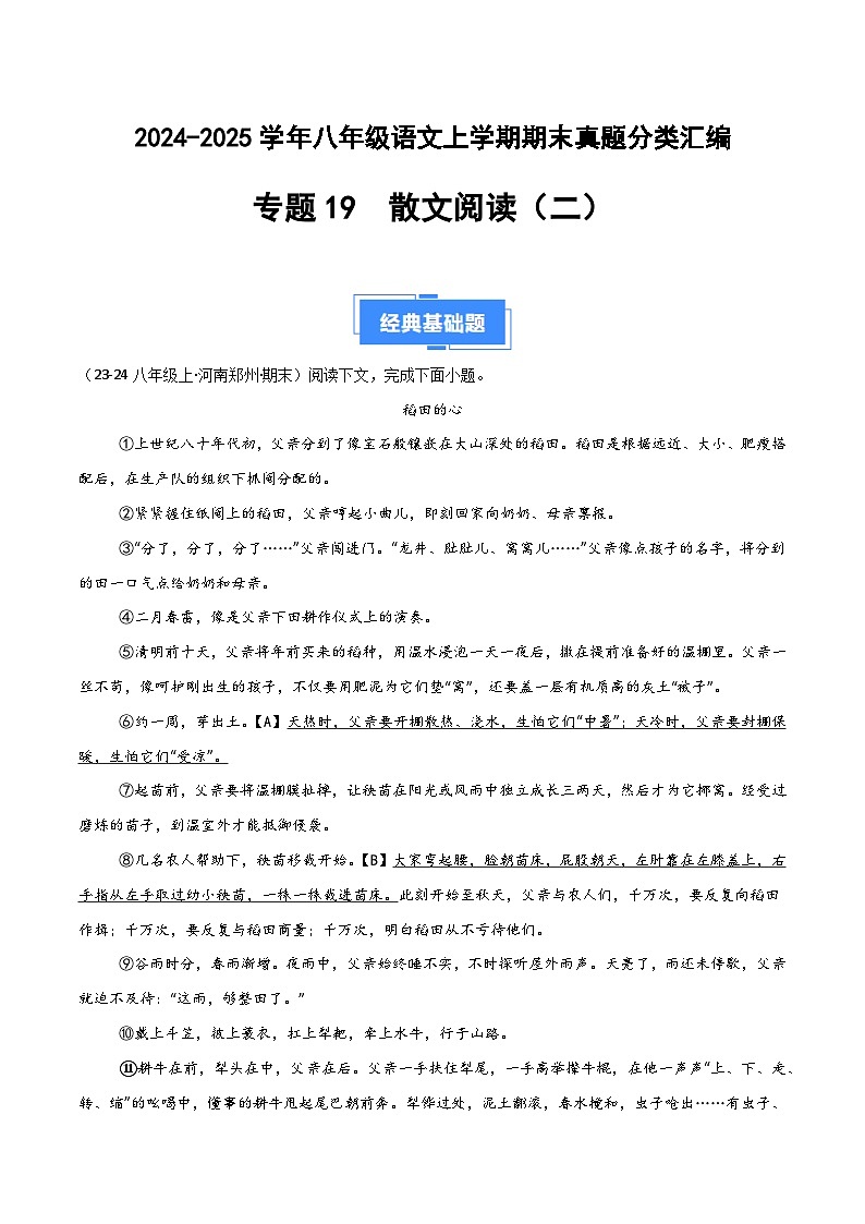 专题19 散文阅读（二）（原卷版）第1页