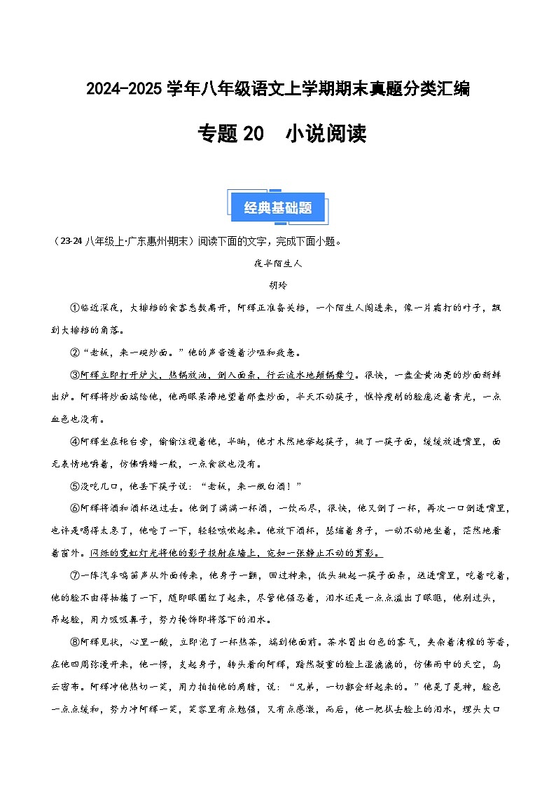 专题20 小说阅读（解析版）2024-2025学年八年级语文上学期期末真题分类汇编第1页