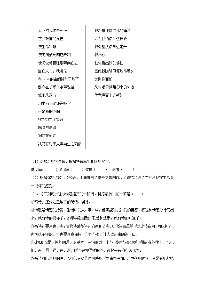 2023-2024学年安徽省合肥市庐江县九年级上学期语文期中试题及答案第2页