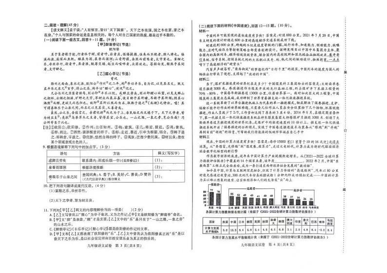2024年黑龙江哈尔滨市南岗区九年级（上）期末考试语文试卷和答案第2页
