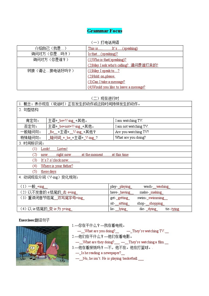 人教版(2024) 初中英语 七年级下册Unit 5-section A重点知识+语法+习题练习 (教师版)第2页