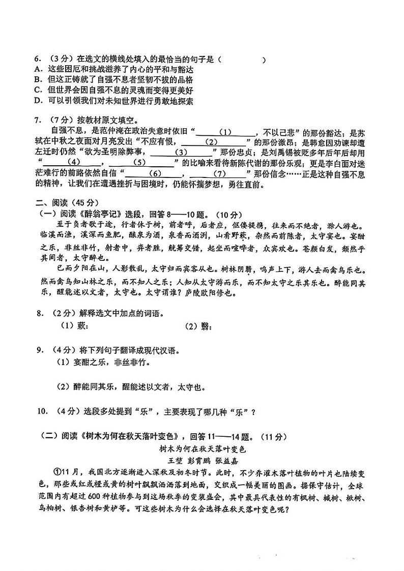 黑龙江省哈尔滨市道外区2024-2025学年九年级上学期期末考试语文试题第2页