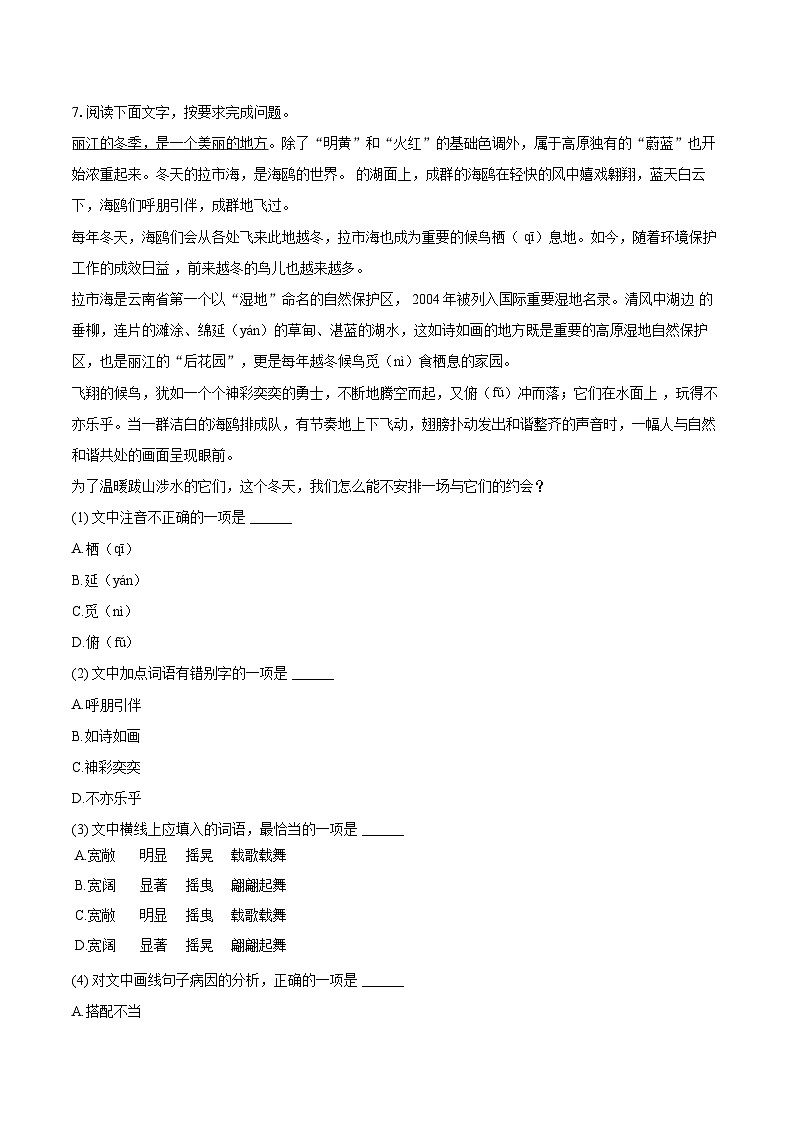 2023-2024学年云南省昭通市巧家县七年级（上）期末语文试卷（含详细答案解析）第3页