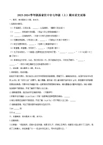 2023-2024学年陕西省汉中市七年级（上）期末语文试卷（含详细答案解析）