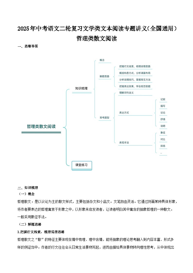 哲理散文（学生版）2025年中考语文二轮复习文学类文本阅读专题讲义（全国通用）第1页