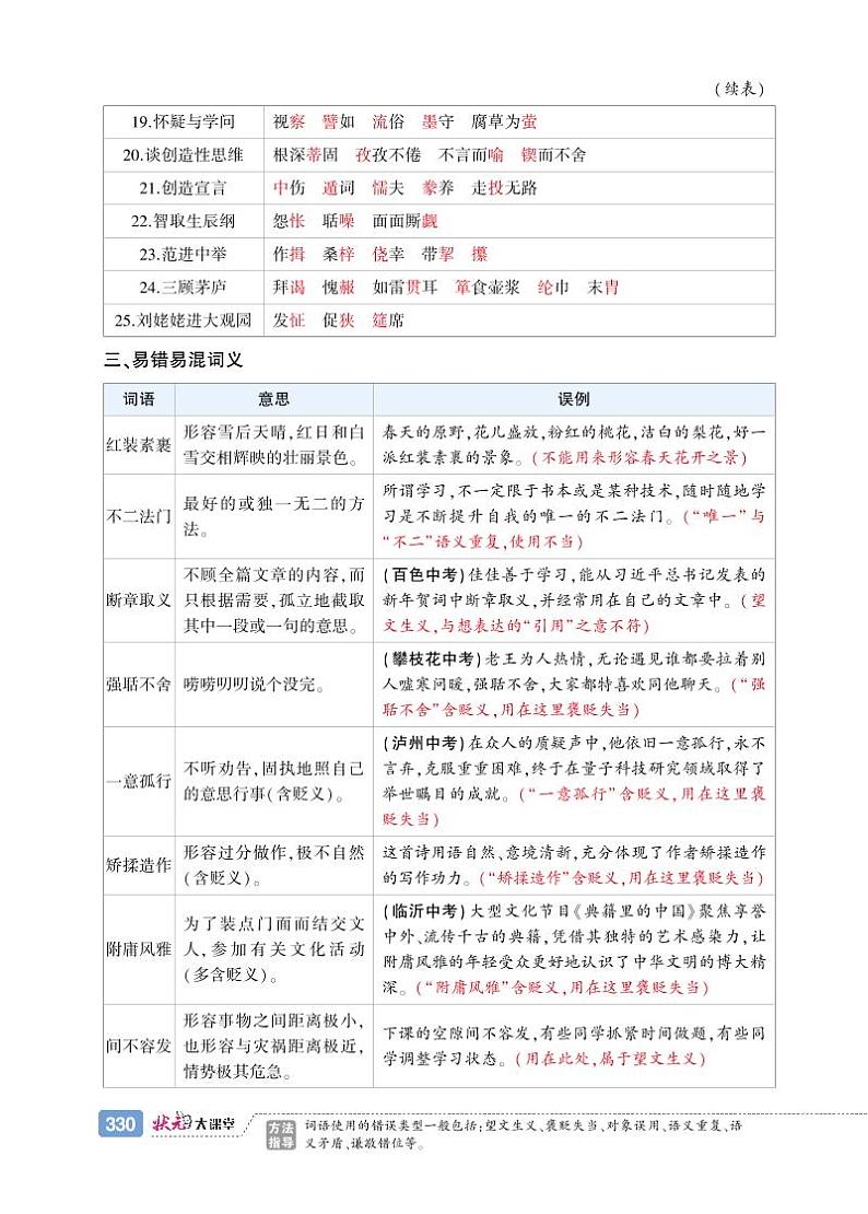 初中语文《基础知识总结》九上第3页
