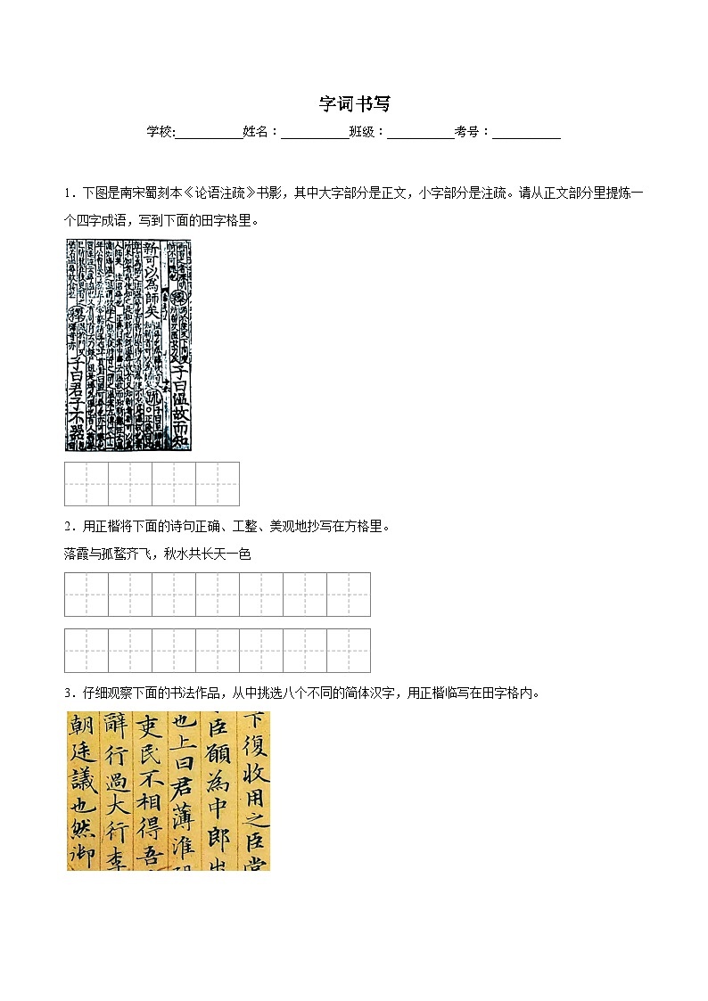 专题09  字词书写（原卷版）第1页