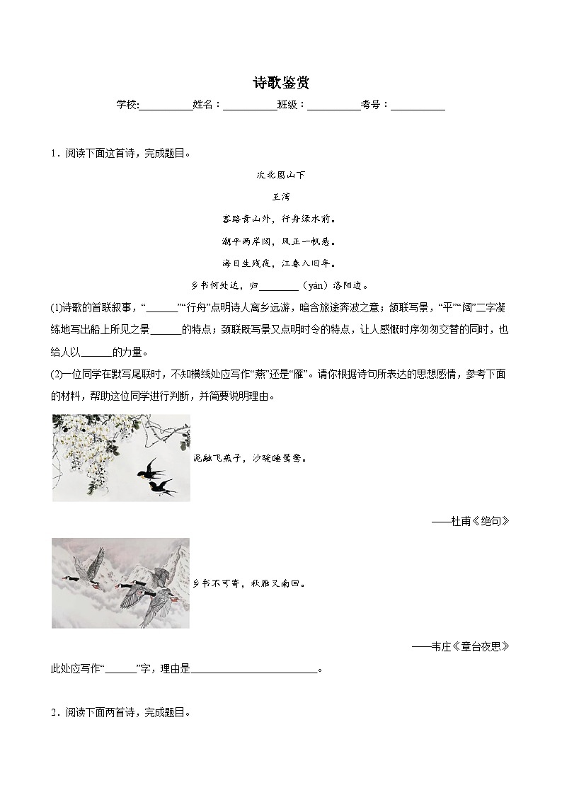 专题19  诗歌鉴赏（原卷版）第1页