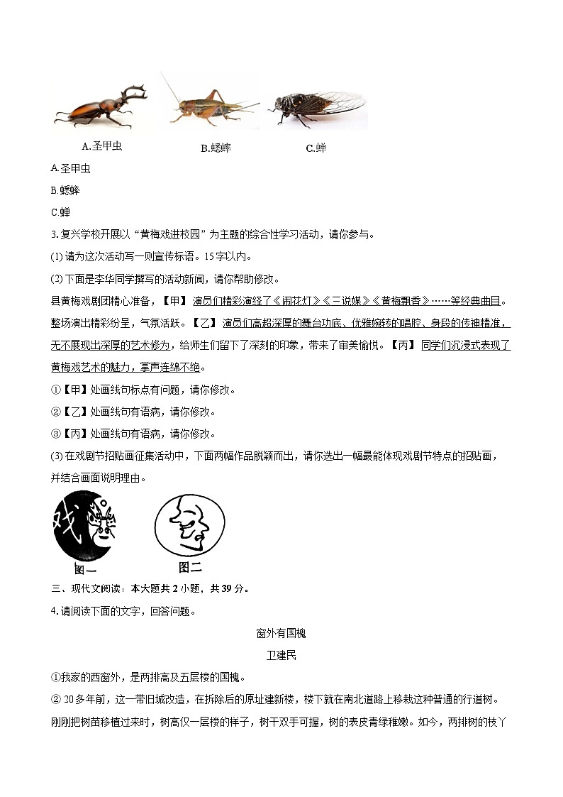 2023-2024学年安徽省阜阳市太和县八年级（上）期末语文试卷(含详细答案解析)第2页