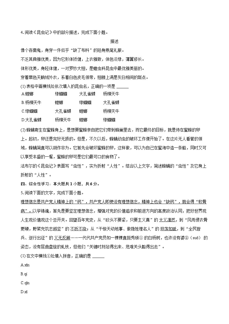 2023-2024学年江西省南昌二十八中集团联盟八年级（上）期末语文试卷(含详细答案解析)第2页