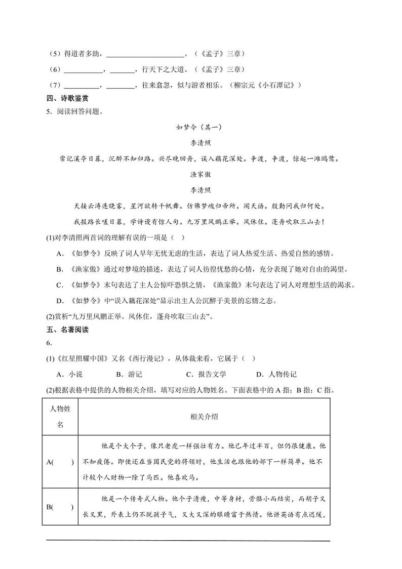 2024～2025学年期末模拟卷初中语文统编版八年级年级上册试卷第2页