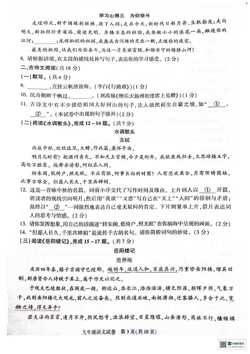 北京市朝阳区2024—2025学年九年级上学期期末考试语文试题第3页