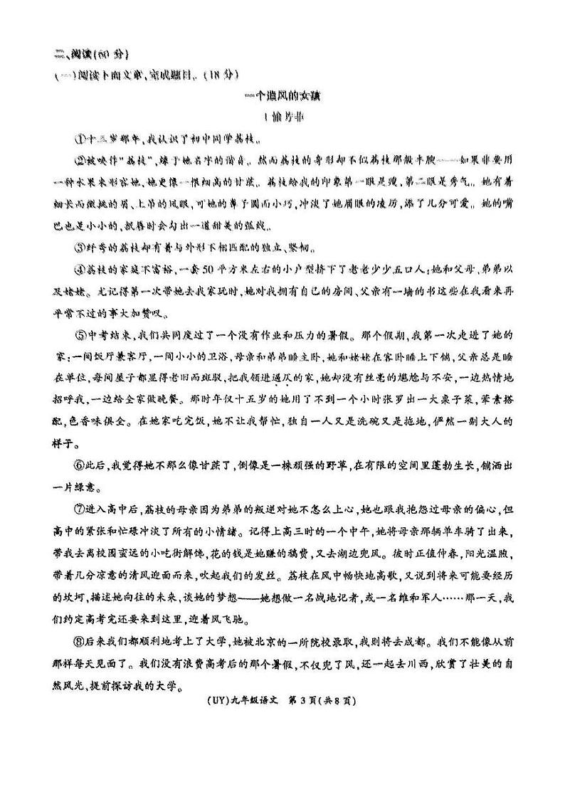 甘肃省陇南市武都区2024-2025学年九年级上学期期末语文试题第3页