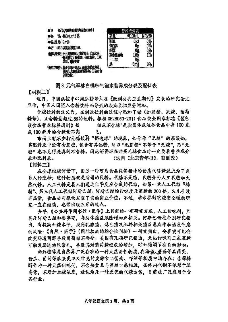 陕西省西安工业大学附属中学2024-2025学年八年级上学期期末语文试卷第3页