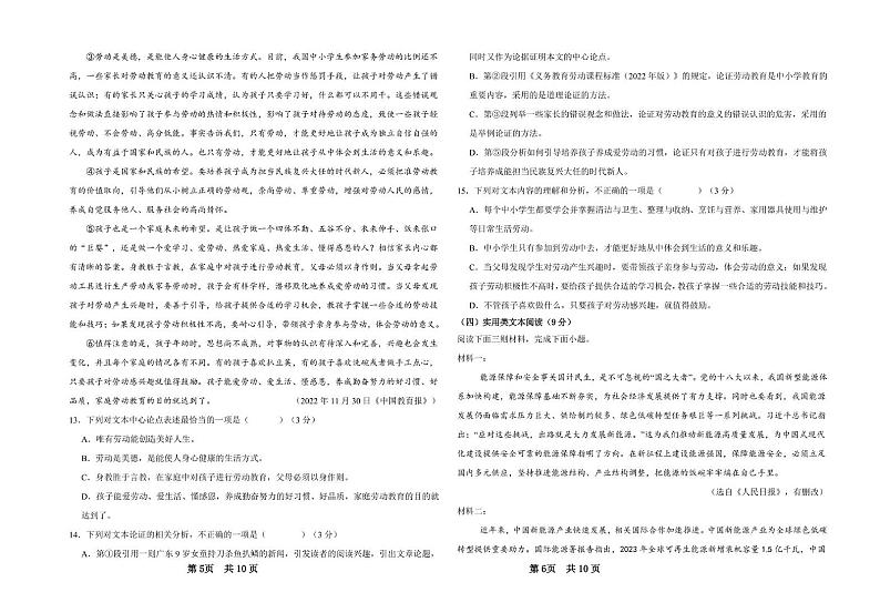 语文 洪雅县24-25学年九年级校际联合训练语文试卷第3页