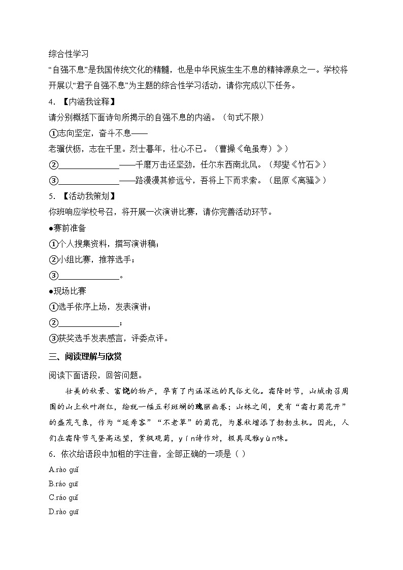 河南省郑州外国语学校2024-2025学年九年级上学期期中语文试卷(含答案)第2页