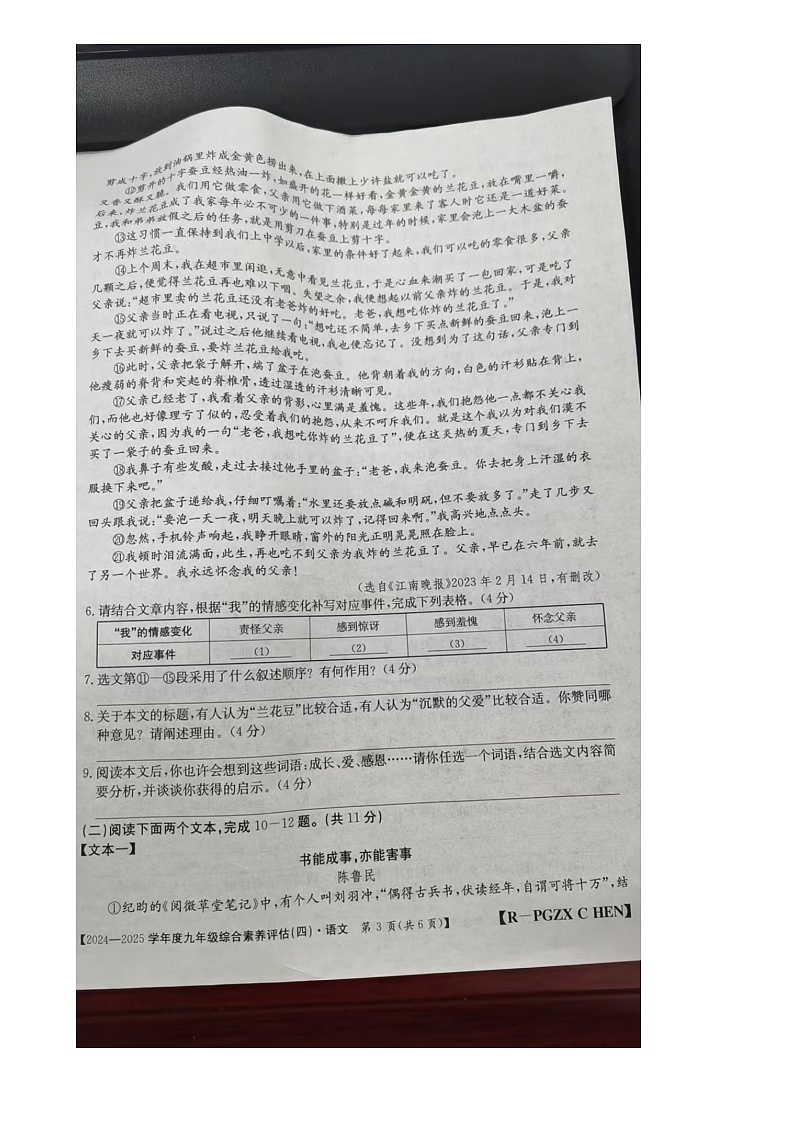 河南省周口市太康县大许寨乡第一中学2024-2025学年九年级上学期1月期末语文试题第3页