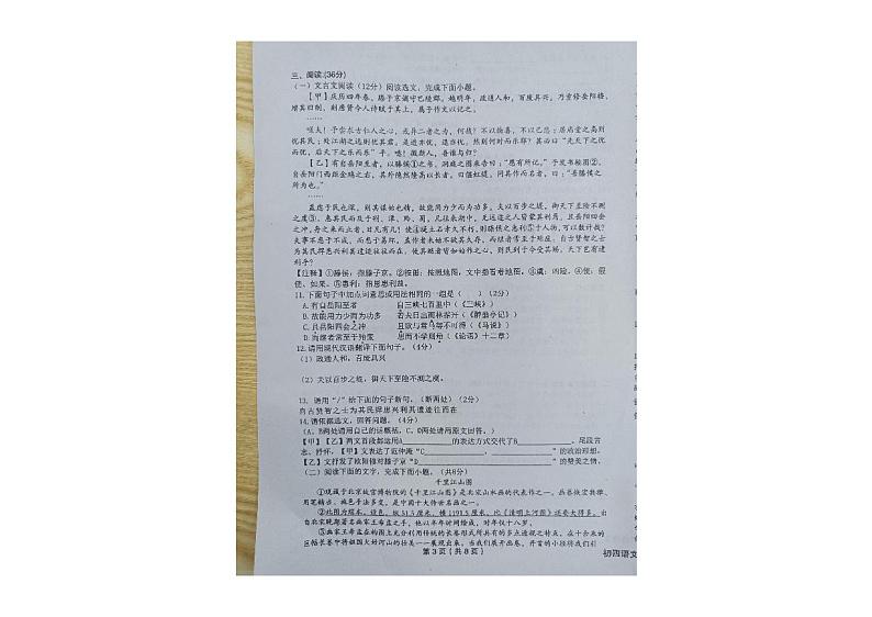 黑龙江省绥化市望奎县2024-2025学年九年级（五四学制）上学期期末考试语文试卷第3页