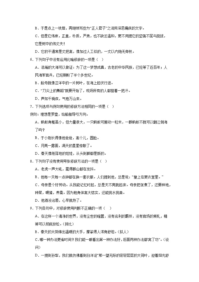 修辞-统编版语文八年级上册期末专项复习试题第2页