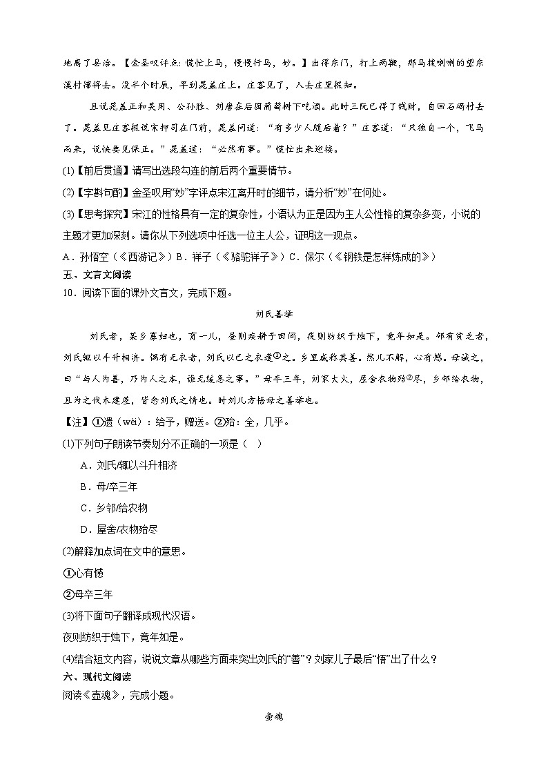 期末提升练      2024--2025学年初中语文统编版九年级上册第3页