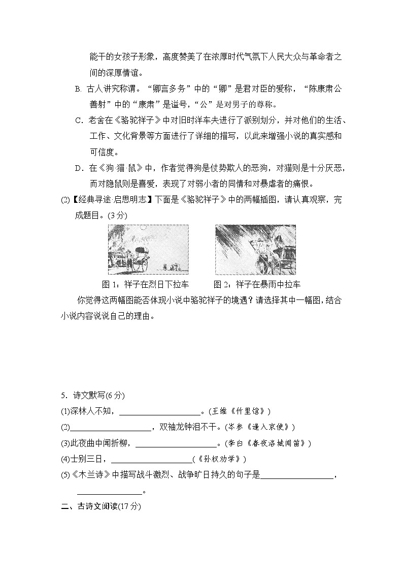 统编版（2025新版）七年级下册语文第三单元素养提升测试卷（含答案）第2页