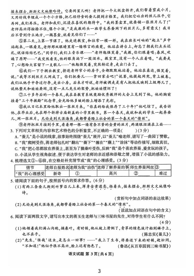安徽省马鞍山市第七中学2024—2025学年九年级上学期期末测试语文试卷第3页