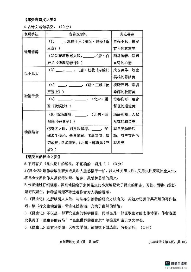 甘肃省平凉市庄浪县十九所乡村学校2024-2025学年八年级上学期1月期末语文试题第3页