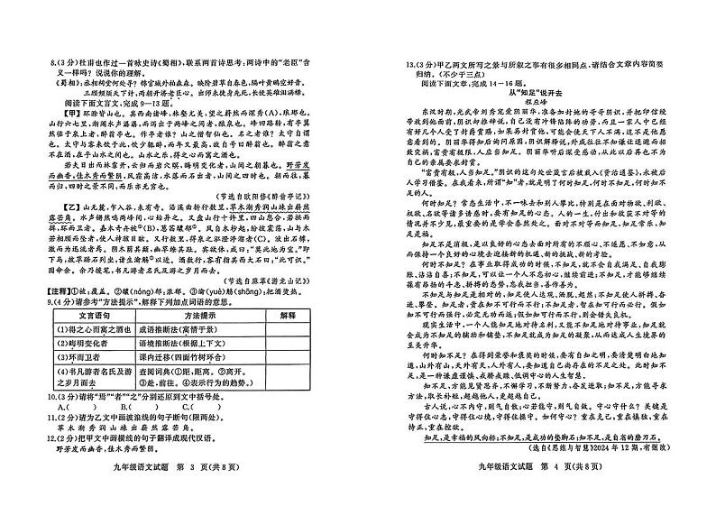 湖北省黄冈市2024-2025学年九年级上学期1月期末考试语文试题第2页
