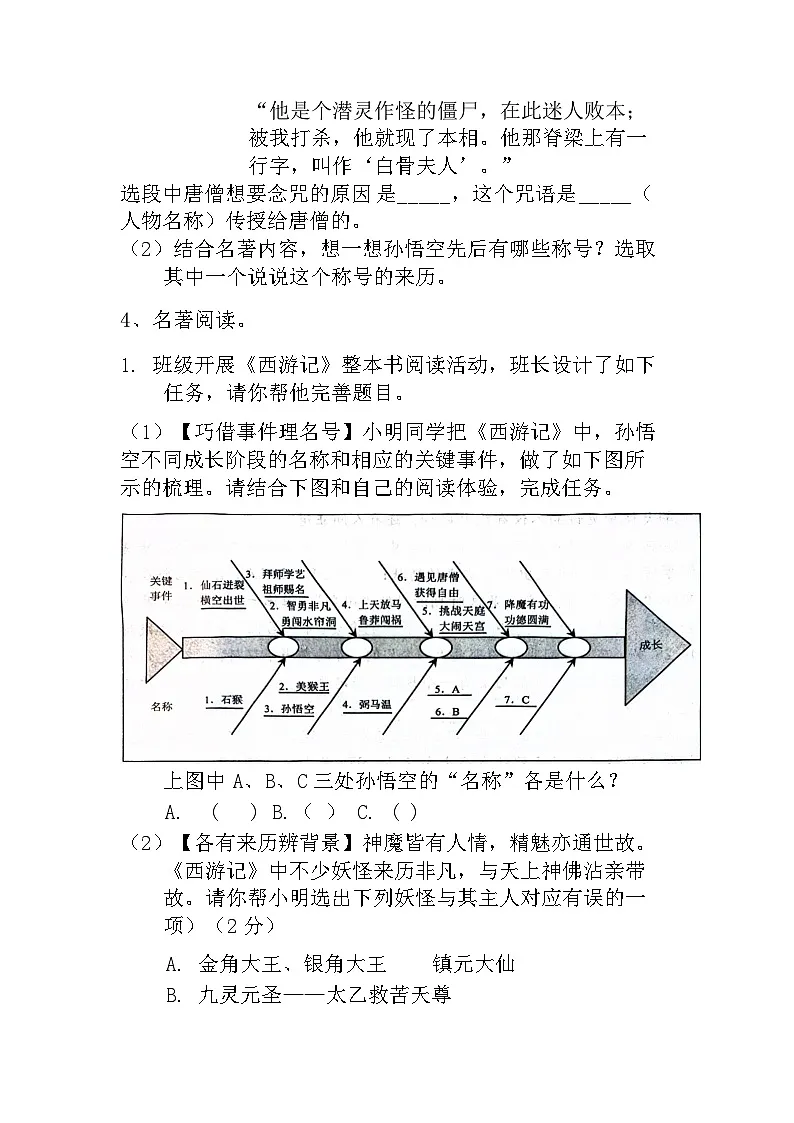 统编版（2024）语文七年级上册第六单元整本书阅读《西游记》专题测试卷（含答案）第2页