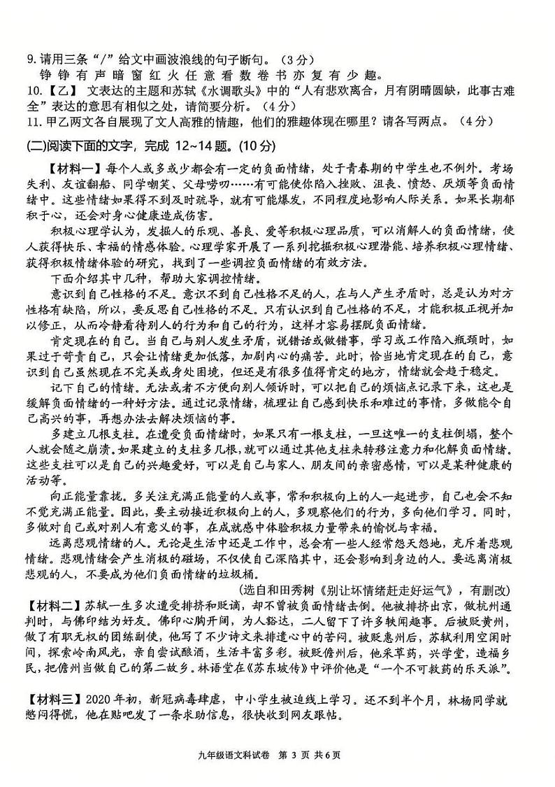 广东省清远市清新区2024-2025学年九年级上学期1月期末考试语文试题第3页