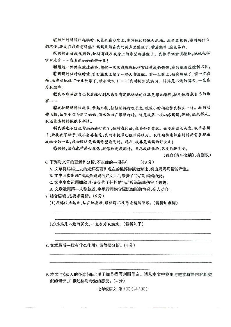 河南省周口市太康县2024-2025学年七年级上学期1月期末语文试题第3页