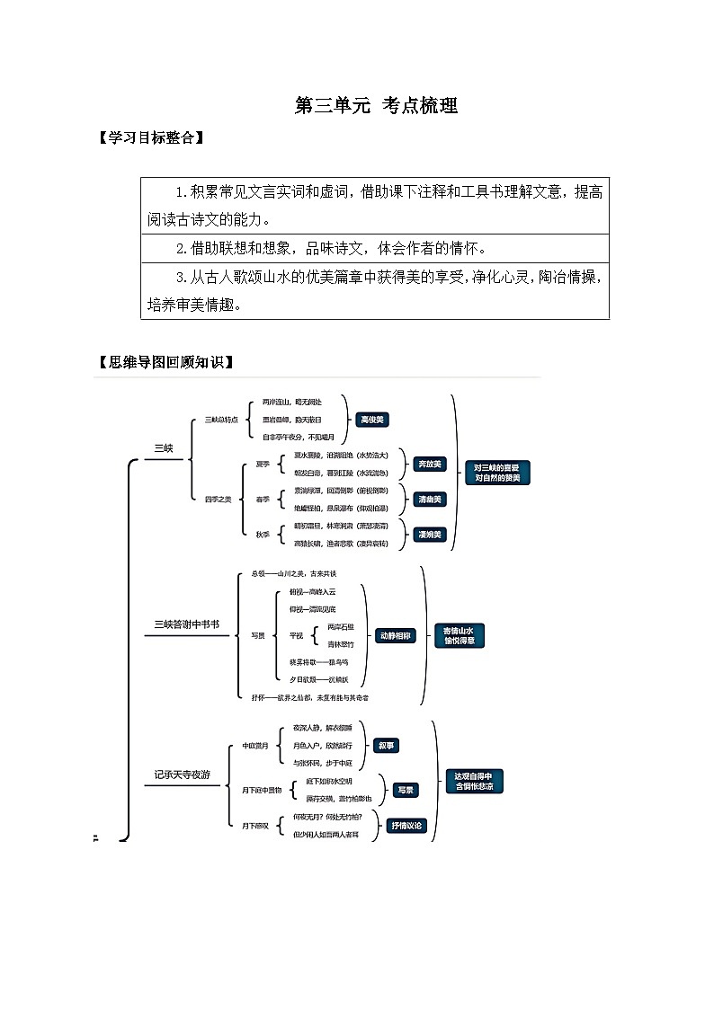 部编版语文八年级上册第三单元 考点梳理练习第1页