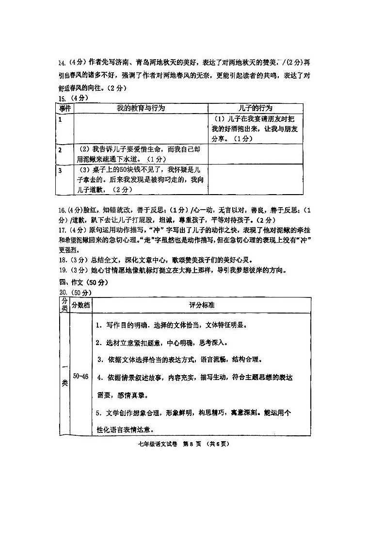 辽宁省大连市沙河口区2024-2025学年七年级上学期期末语文试题答案第2页