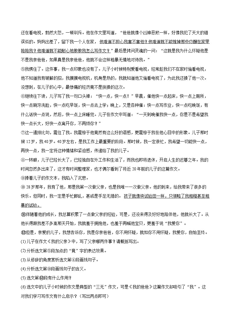 2023-2024学年辽宁省沈阳市铁西区七年级（下）期末语文试卷(含详细答案解析)第3页