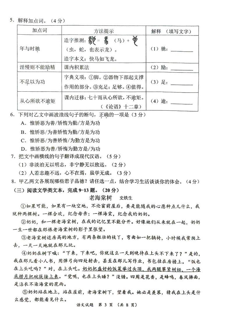 福建省厦门市2024-2025学年七年级上学期1月期末考试语文试题第3页