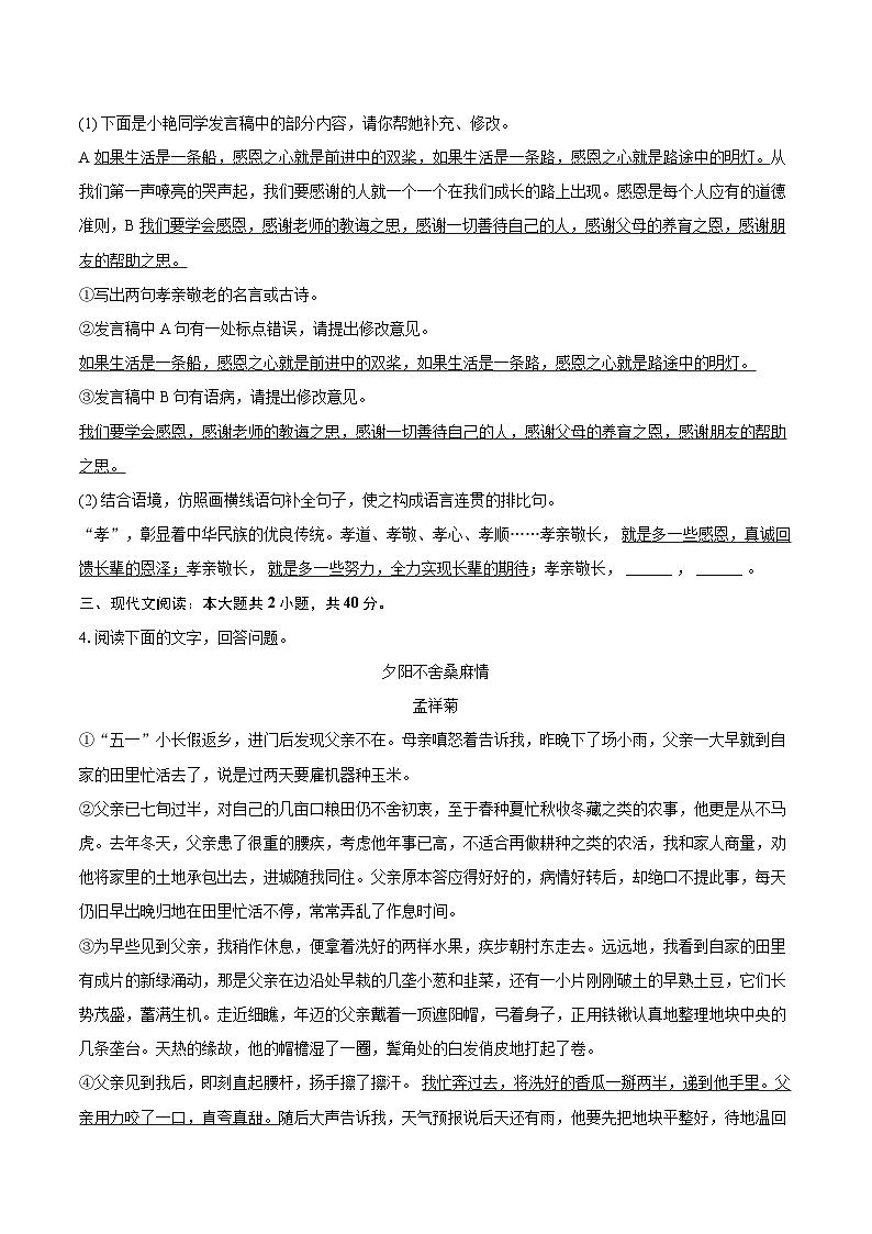 2023-2024学年安徽省安庆市潜山市七年级（下）期末语文试卷（含详细答案解析）第2页
