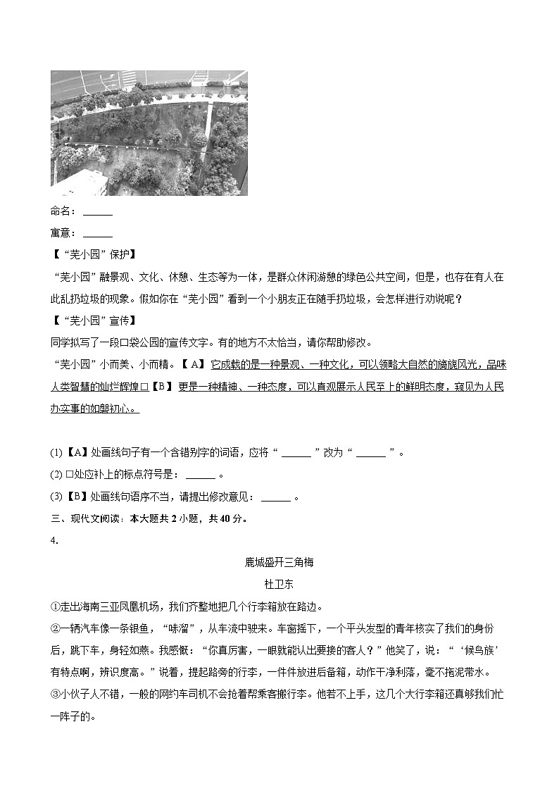 2023-2024学年安徽省芜湖市无为县七年级（下）期末语文试卷（含详细答案解析）第2页