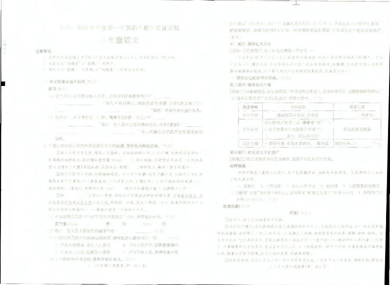 安徽省蚌埠市蚌山区2024-2025学年八年级上学期1月期末考试语文试题第1页