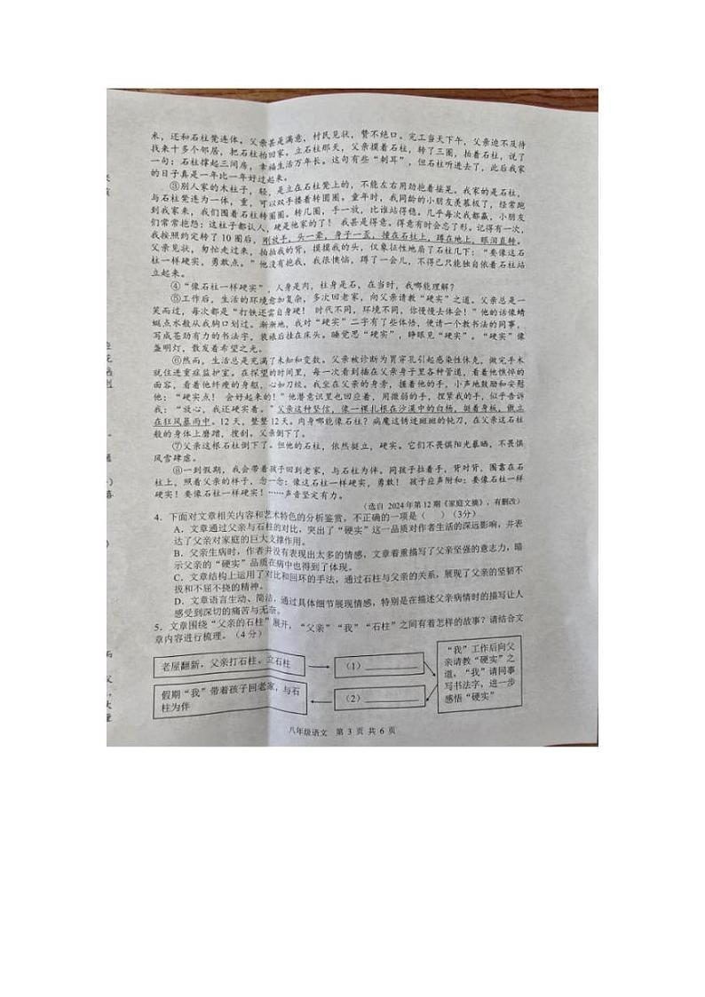安徽省合肥市肥西县2024-2025学年八年级上学期1月期末考试语文试题第3页
