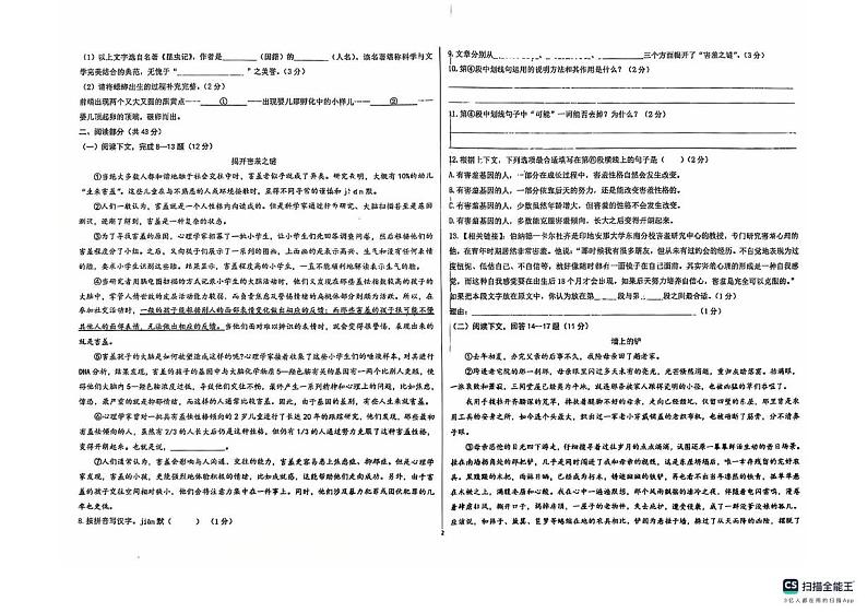 甘肃省嘉峪关市第六中学2024-2025学年八年级上学期期末语文试卷第2页