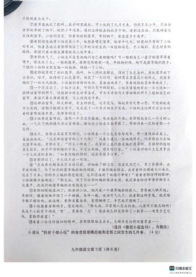 河南省南阳市社旗县2024-2025学年九年级上学期1月期末语文试题第3页