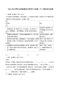 2023-2024学年山东省青岛大学附中七年级（下）期末语文试卷（含详细答案解析）