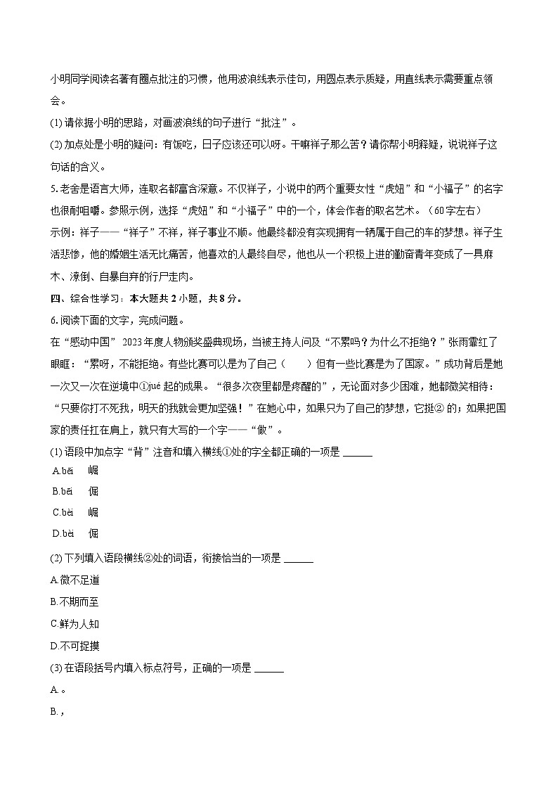 2023-2024学年江西省吉安市吉安县七年级（下）期末语文试卷（含详细答案解析）第2页